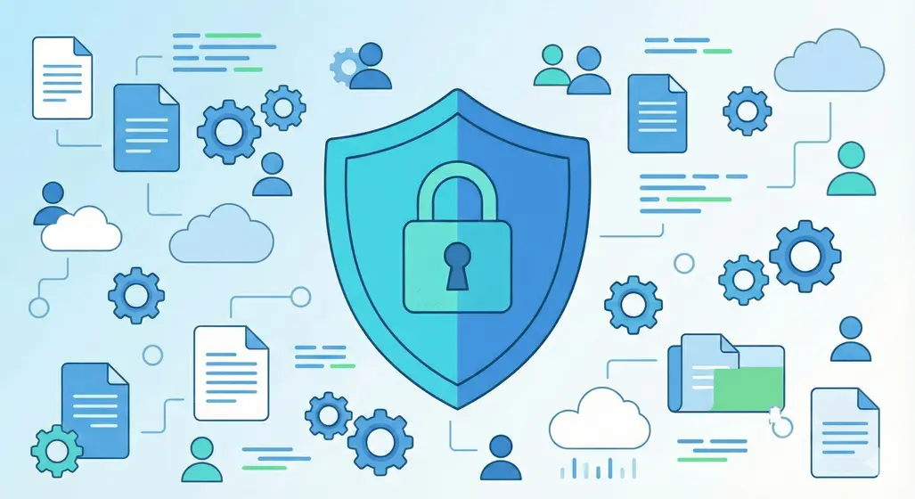 Ilustrație despre protecția datelor și confidențialitate online